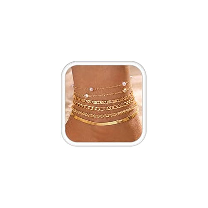 Subiceto Ankle Bracelets for Women Waterproof - 14K Gold Plated Non Tarnish Anklets Set Dainty Stainless Steel Stackable Layered for Beach Summer Jewelry Adjustable - color: 6Pcs-14K Gold Plated