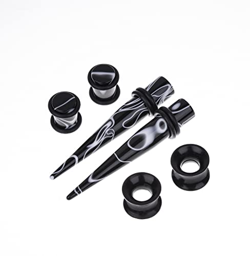 50 PCS Ear Stretching Kit 14Gauges-00Gauges Earring Marble Acrylic Taper Piercing Jewlery Sets - color: Black