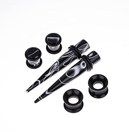 50 PCS Ear Stretching Kit 14Gauges-00Gauges Earring Marble Acrylic Taper Piercing Jewlery Sets - color: Black