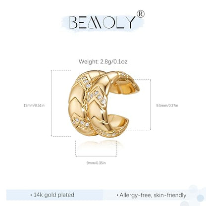 Gold Ear Cuff for Women, 14K Gold Plated Single Non-Pierced Earring with Micro-Pave Cubic Zirconia Adjustable Open Ear Clip for Daily Wear & Special Occasions - color: ear cuff-S 010