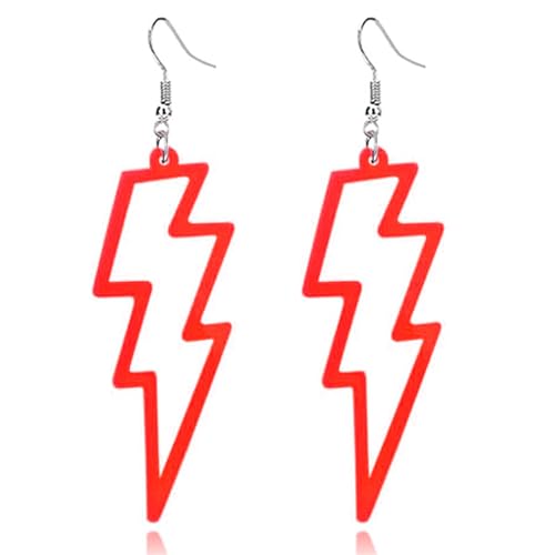ONLYJUMP Acrylic Exaggerated Lightning Earrings Statement Punk Retro Geometric Delicate Neon Personalized Earrings Accessory Jewelry for Women - color: Red