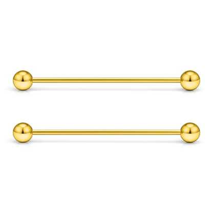 16G 14G Surgical Steel Tongue Rings Nipple Rings Industrial Piercing Jewelry Set Multi Size Straight Barbells 12mm 14mm 16mm 19mm 22mm 28mm 32mm 35mm 38mm 40mm 45mm for Women Men - color: goldtone, size: 16g,bar length 38mm