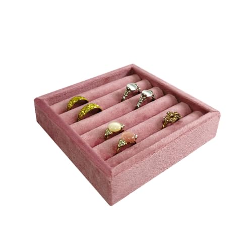 SCIKHETF Velvet 5 Slots Ring Earrings Trays Small Showcase Display Travel Ring Holder & Organizer (Pink) - color: Pink