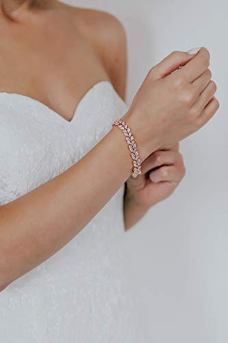SWEETV Wedding Bridal Bracelet for Brides, Cubic Zirconia Classic Tennis Bracelet for Women Jewelry Gift - color: Rose Gold
