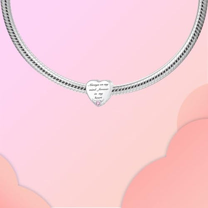 LUXILLA Love You Best Friend Grandma Wife Heart Charm 925 Sterling Silver Charms Fit for Bracelets Necklace Jewelry Gift for Women - color: Always on my mind forever in my heart Charm