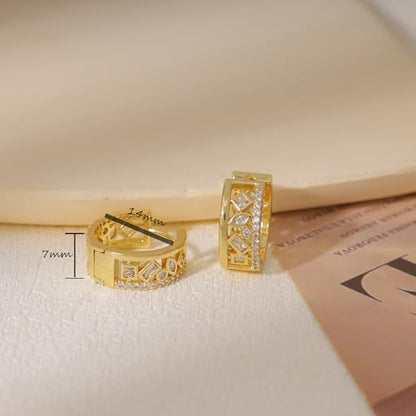 Gold Earrings for Women, Dainty Triple Huggie Earrings 14K Gold Plated Small Hoop Earrings for Women Trendy Cute Hypoallergenic Stud Earrings Unique Double Hoops Waterproof Womens Jewelry Gifts - color: gold plated-G