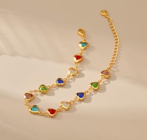 18K Gold Plated Anklet for Women Multicolor Crystal Ankle Bracelets Boho Adjustable Chain Anklets - color: Heart
