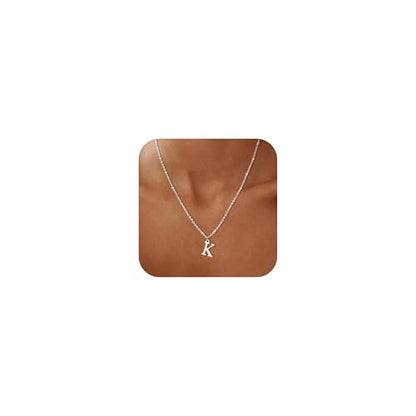 Initial Necklaces for Women - 14K Gold Silver Plated Letter Necklace Name Personalized Dainty Fashion Chain Non Tarnish Single Cute Pendant Necklace Charm Jewelry Gift for Women Her - color: Silver, style: K
