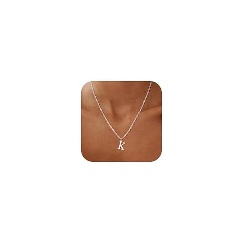 Initial Necklaces for Women - 14K Gold Silver Plated Letter Necklace Name Personalized Dainty Fashion Chain Non Tarnish Single Cute Pendant Necklace Charm Jewelry Gift for Women Her - color: Silver, style: K