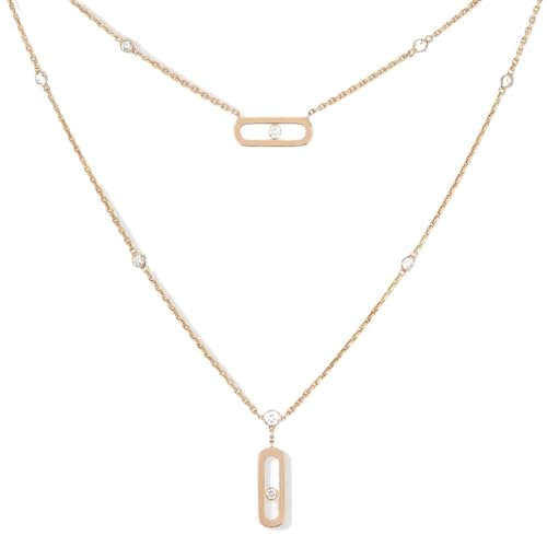 Diamond necklace for women, simple geometric single diamond double-layer, fashionable autumn and winter sweater chain, versatile clavicle - color: rose gold
