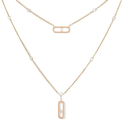 Diamond necklace for women, simple geometric single diamond double-layer, fashionable autumn and winter sweater chain, versatile clavicle - color: rose gold