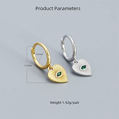 Heart Evil Eye Dangle Small Hoop Earrings for Women Girls 925 Sterling Silver Green CZ Eyes Charms Drop Dangling Huggie Hoops Cartilage Cuff Hypoallergenic Earring Gifts Birthday Christmas Valentine - color: Silver