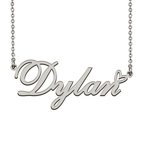 HUAN XUN Custom Name Necklace for Women Stainless Steel Customized Jewelry | 18k Gold Plated Nameplate Heart Pendant,Adjustable Delicate Chain,Personalized Gifts for Mother Day Christmas Birthday - color: Dylan - Silver