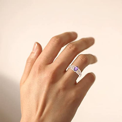 PRAYMOS 925 Sterling Silver Ring Birthstone Ring Turquoise Moss White Opal Ring for Women Celtic Knot Open Adjustable Thrumb Ring - color: Purple Amethyst