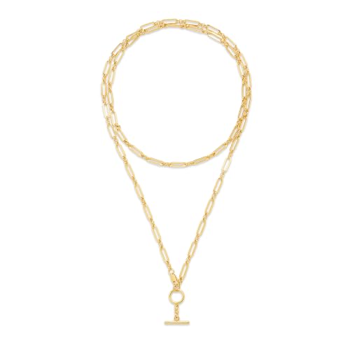 Lariat Necklace for Women Layered Paperclip Long Y Link Chains T Bar Pendant Chunky Statement Necklace 14K Gold Plated Adjustable Minimalist Trendy Gold Jewelry Gift