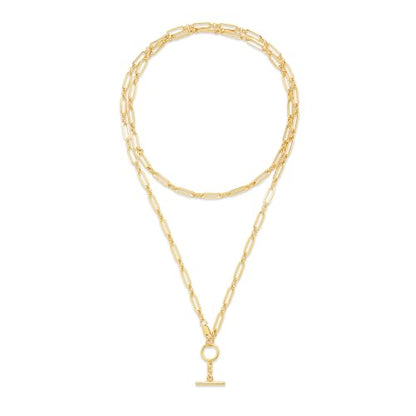 Lariat Necklace for Women Layered Paperclip Long Y Link Chains T Bar Pendant Chunky Statement Necklace 14K Gold Plated Adjustable Minimalist Trendy Gold Jewelry Gift
