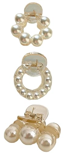 3 Pcs Pearl Hair Claw Clips for Women Girls, Fashion Claws Clip Non Slip Barrettes Jaw Clamps Hair Accessories (FD200-3Pcs)