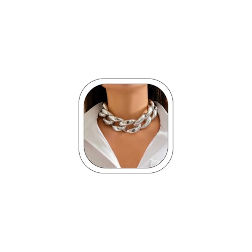 Chunky Gold Chain Necklace for Women Big Chunky Choker Necklace Gold Cuban Link Chain Necklaces Punk Hip-Hop Necklaces Costume Jewelry Gift - color: Silver01