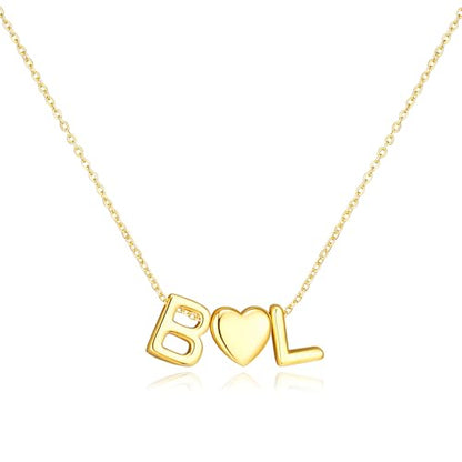 adoyi Initial Necklaces for Women 14k Gold Plated Layered bubble Letter Necklace Dainty Heart A-Z Pendant Necklace Initial Necklaces Stack Birthday Gifts for Women Jewelry - color: Gold-Heart, style: B+L