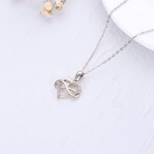 SISGEM 14kt Real Gold Heart Infinity Necklace for Women, Dainty Gold Love Heart Pendant Jewelry Anniversary Birthday Gifts for Her, Wife, Mom 18inch - color: White Gold
