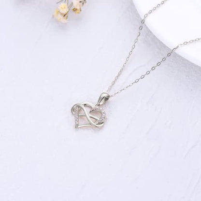 SISGEM 14kt Real Gold Heart Infinity Necklace for Women, Dainty Gold Love Heart Pendant Jewelry Anniversary Birthday Gifts for Her, Wife, Mom 18inch - color: White Gold