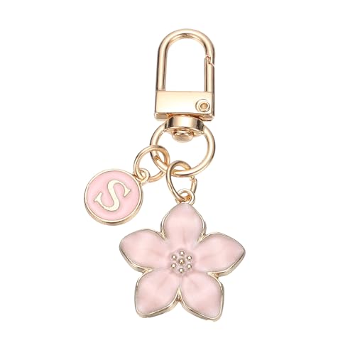 PATIKIL Flower Initial Keychain, Letter Keychain Charm Graceful Flower with Letter for Women Pendant Key - color: Pink