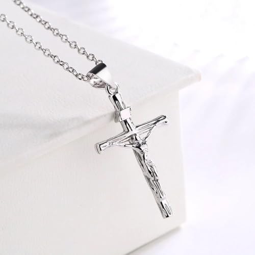 Amy & Annette 14k Gold or Sterling Silver Crucifix Cross Pendant Necklace - color: Sterling Silver
