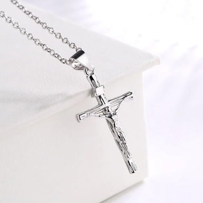 Amy & Annette 14k Gold or Sterling Silver Crucifix Cross Pendant Necklace - color: Sterling Silver