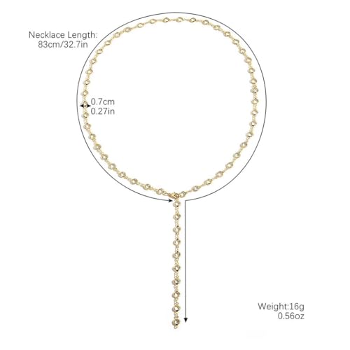 Long Faux Pearl Beaded Y Tassel Lariat Necklace for Women,Boho Dainty Chain Crystal Rhinestone Statement Necklace Fashion Lightweight Jewelry Gifts - color: Clear