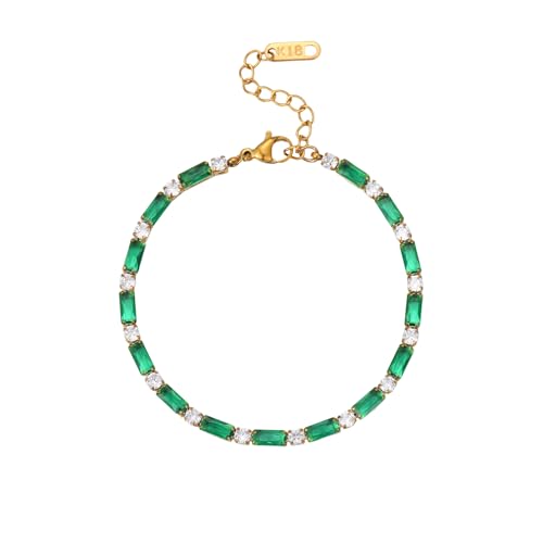 18K Gold Plated Multi-Color Classic Tennis Bracelet for Women Dainty Color 3mm Rainbow Cubic Zirconia Bracelet Adjustable CZ Gold Bracelets Trendy Summer Jewelry Gift - style: Green-Gold