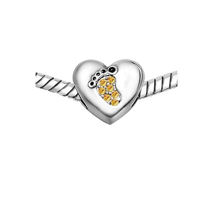 KunBead January-December Birthstone Footprint Heart Birthday Love Bead Charms Compatible with Pandora Bracelet for Mom Daughter Grandma Granddaughter - color: November
