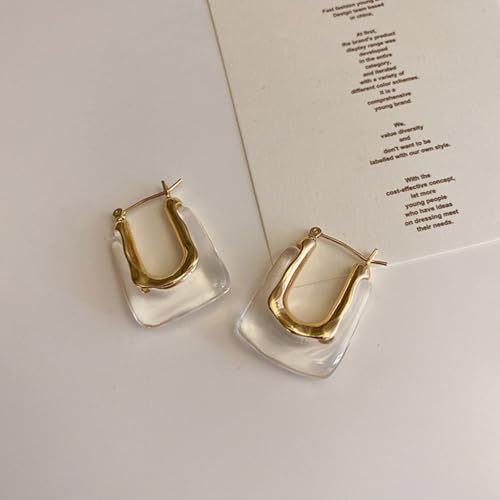 Clear Hoop Earrings for Women Gold Chunky Resin Earring Colorful Enamel Huggie Earrings Geometric Crystal Hoop Earrings Chunky Statement Trendy Jewelry - color: clear
