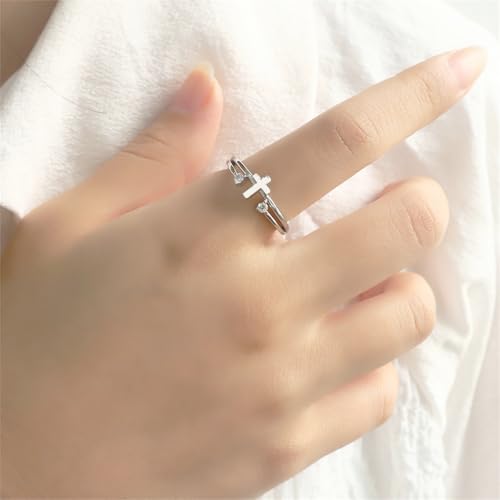 Hebelee Cubic Zirconia Cross Ring for Women Silver Plated Clear CZ Layered Adjustable Stackable Wrap Finger Rings Comfort Fit Minimalist Faith Engagement Jewelry