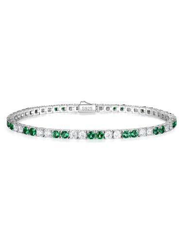 D Color VVS1 Clarity Moissanite and Genuine Sapphire/Emerald/Ruby Tennis Bracelets for Women 2.22ct-10.45ct, Solid 925 Sterling Silver, Anniversary Wedding Valentines Jewelry for Her, Length 5.9-7.5 Inch(15-19cm) - color: Moissanite & Emerald (4.7 - 5.9 C