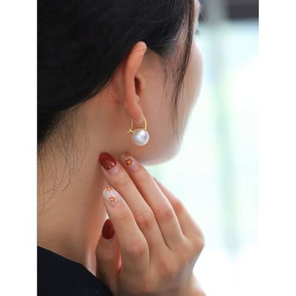 Sterling Silver Big Pearl Earrings for Women Freshwater Cultured Pearls Dangle Drop Earring Jewelry for Women Large Round White Pearl Studs Earrings - color: Style E