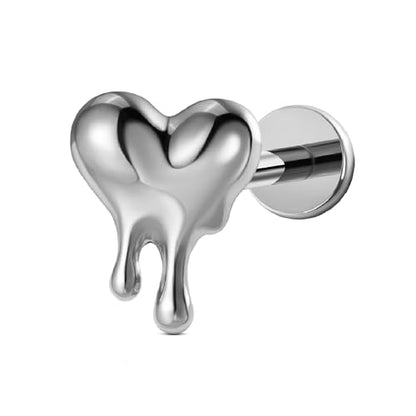 ASTM F136 Titanium Halloween Piercing Jewelry 16G 6mm 8mm, Cartilage Flatback Earring Stud for Helix Conch, Hypoallergenic, Nickel free - color: Molten Heart - Tit