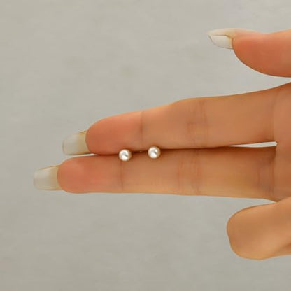 Pearl Stud Earrings for Women Gold/Silver Plated 3mm 4mm 5mm 6mm 8mm Pearl Earrings Dainty Hypoallergenic Earrings - color: Gold, size: 4 Millimeters
