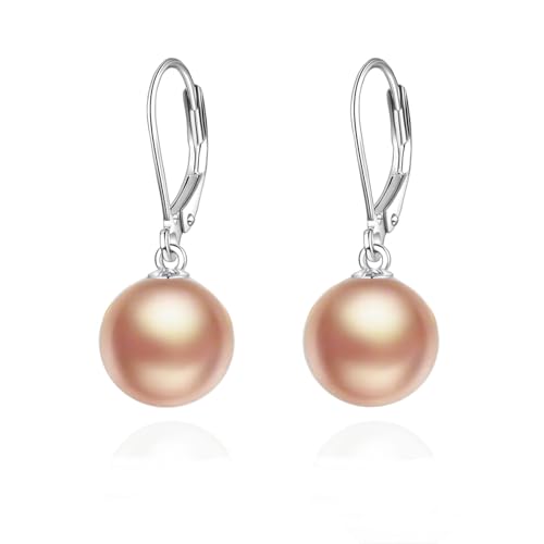 925 Sterling Silver Pearl Leverback Earrings Dangle Drop Jewelry Gifts for Women - style: Champagne Pearl