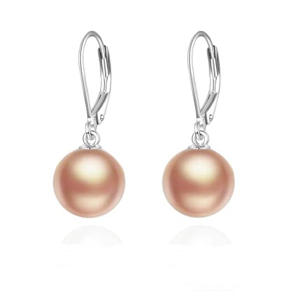 925 Sterling Silver Pearl Leverback Earrings Dangle Drop Jewelry Gifts for Women - style: Champagne Pearl