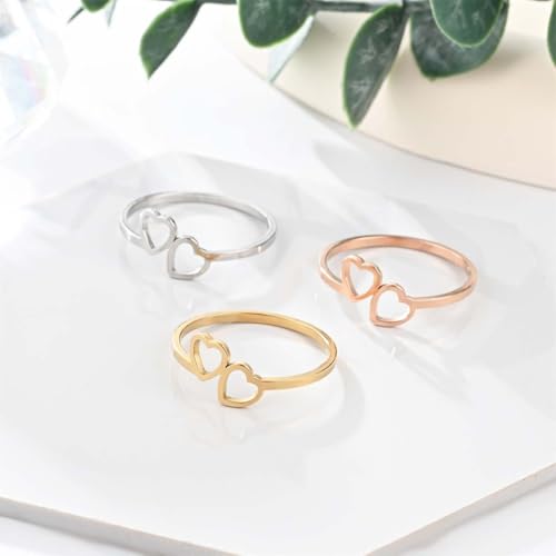 Love Plain Stacking Band Statement Wedding Promise Ring For Women | Stainless Steel, Cute Hollow Heart Design,Waterproof,Tarnish Resistant,Gift For Mother’s Day, Valentine’s Day, Christmas - color: Silver 2 Hearts