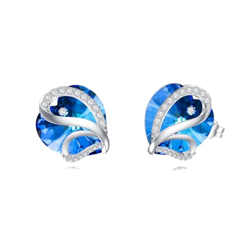 Butterfly Heart Birthstone Crystal Stud Earrings for Women S925 Sterling Silver Heart Birthstone Studs Birthday Gifts for Wife Mother Daughter Girlfriend Mom - color: 09-September