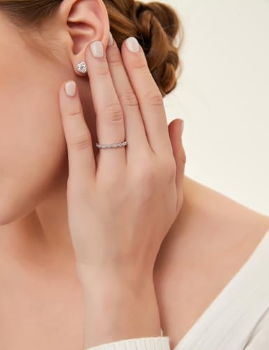 EAMTI 925 Sterling Silver Wedding Band for Women Cubic Zirconia Marquise & Round Milgrain Full Eternity Stackable Ring Size 3-13 - color: Brass-Silver