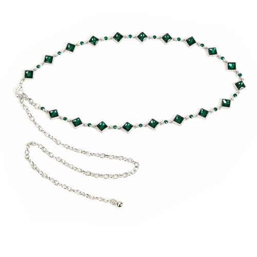 ILuvatar Green Glass Diamond Chain Belt - Metal Women's Western Style Dress Belt - color: Green-s