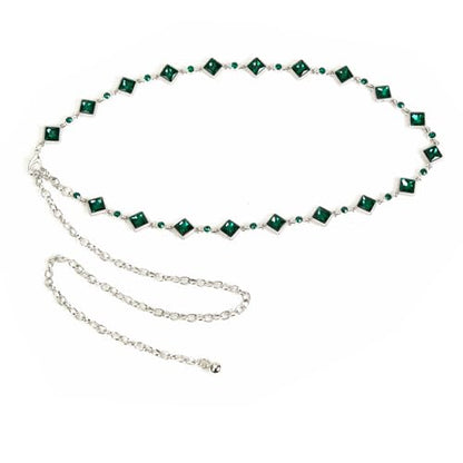 ILuvatar Green Glass Diamond Chain Belt - Metal Women's Western Style Dress Belt - color: Green-s