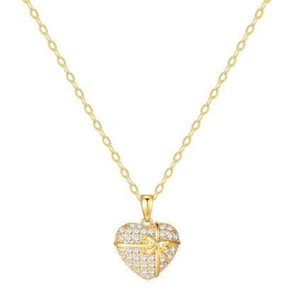 Starain Heart Necklaces for Women Dainty Cubic Zirconia Love Heart Pendant Necklace 18K Gold Plated Chain Trendy Stuff Jewelry - color: H Gold Heart Necklace