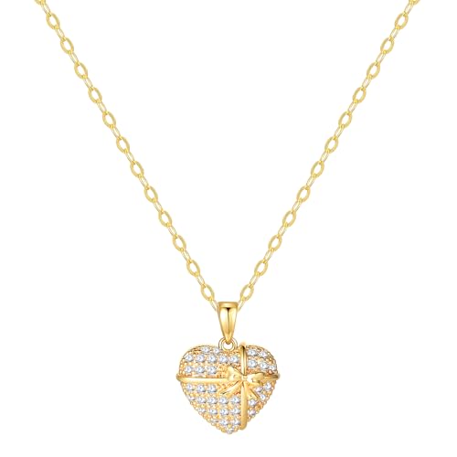 Starain Heart Necklaces for Women Dainty Cubic Zirconia Love Heart Pendant Necklace 18K Gold Plated Chain Trendy Stuff Jewelry - color: H Gold Heart Necklace