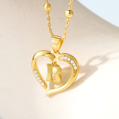 Cicy Bell Womens Heart Initial Necklace 18k Gold Plated | Personalized Letter Pendant, 17.7'' with 2'' Extender - color: Style 2-B-Gold