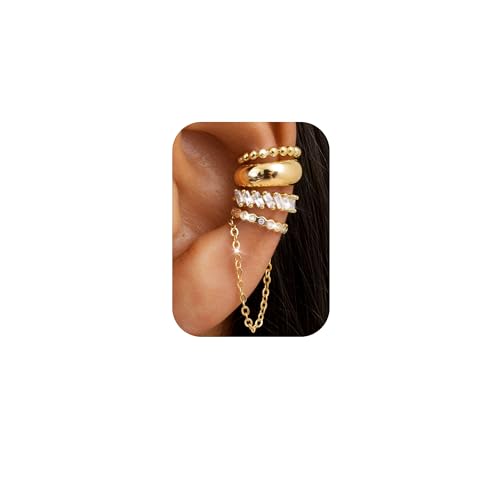 Florideco 4Pcs Ear Cuffs Non-Piercing for Women Dainty 14K Gold Plated Clip On Cartilage Earrings Hypoallergenic Huggie Hoop Cuffs Fake Earings for Non Pierced Ears - color: Chunky-14K Gold Plated