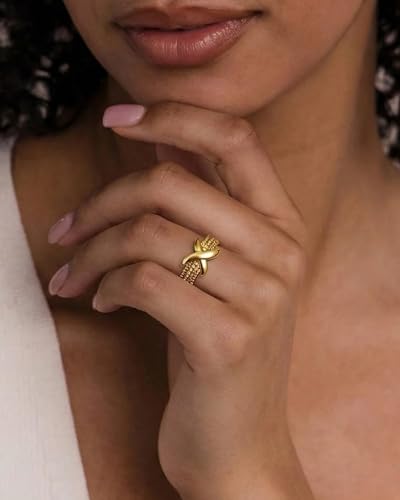 YeGieonr Gold Rings for Women Non tarnish Stainless Steel Womens Rings Dainty 18K Gold Plated Rings - color: X Rings, size: 8