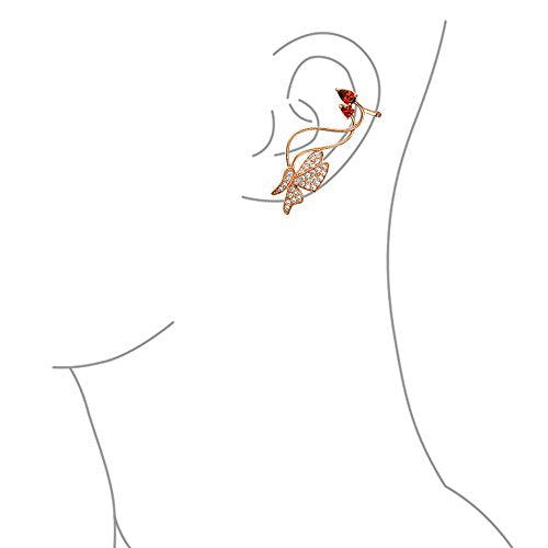 Red Pink Cubic Zirconia Garden Insect 3D Butterfly Helix Ear Pin Climber Crawler Cartilage Lobe Earrings For Women Pave CZ Rose Gold Plated